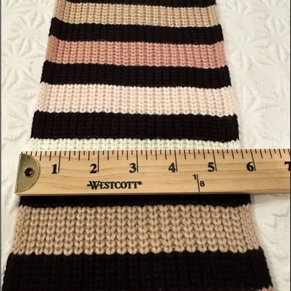 NWOT Kate Spade Knot Scarf Wide Stripe Peony Black Pink Tan -